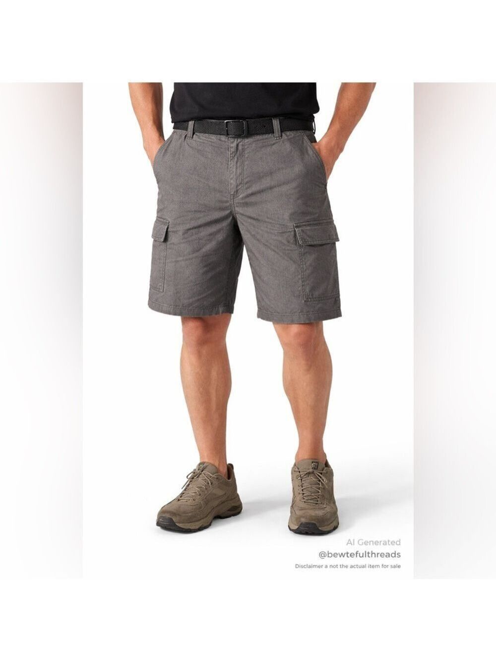 BC Clothing Men’s 40 Grey Stretch Cargo Shorts Elastic Waist Utility